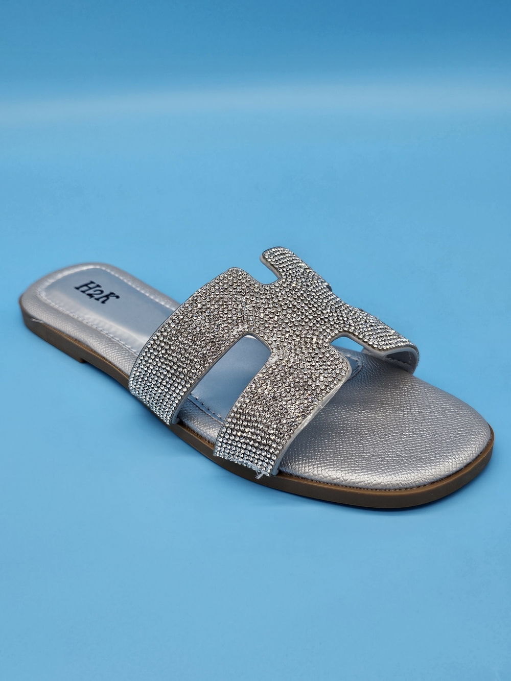 Silver Rhinestone Slide Sandal - Women's